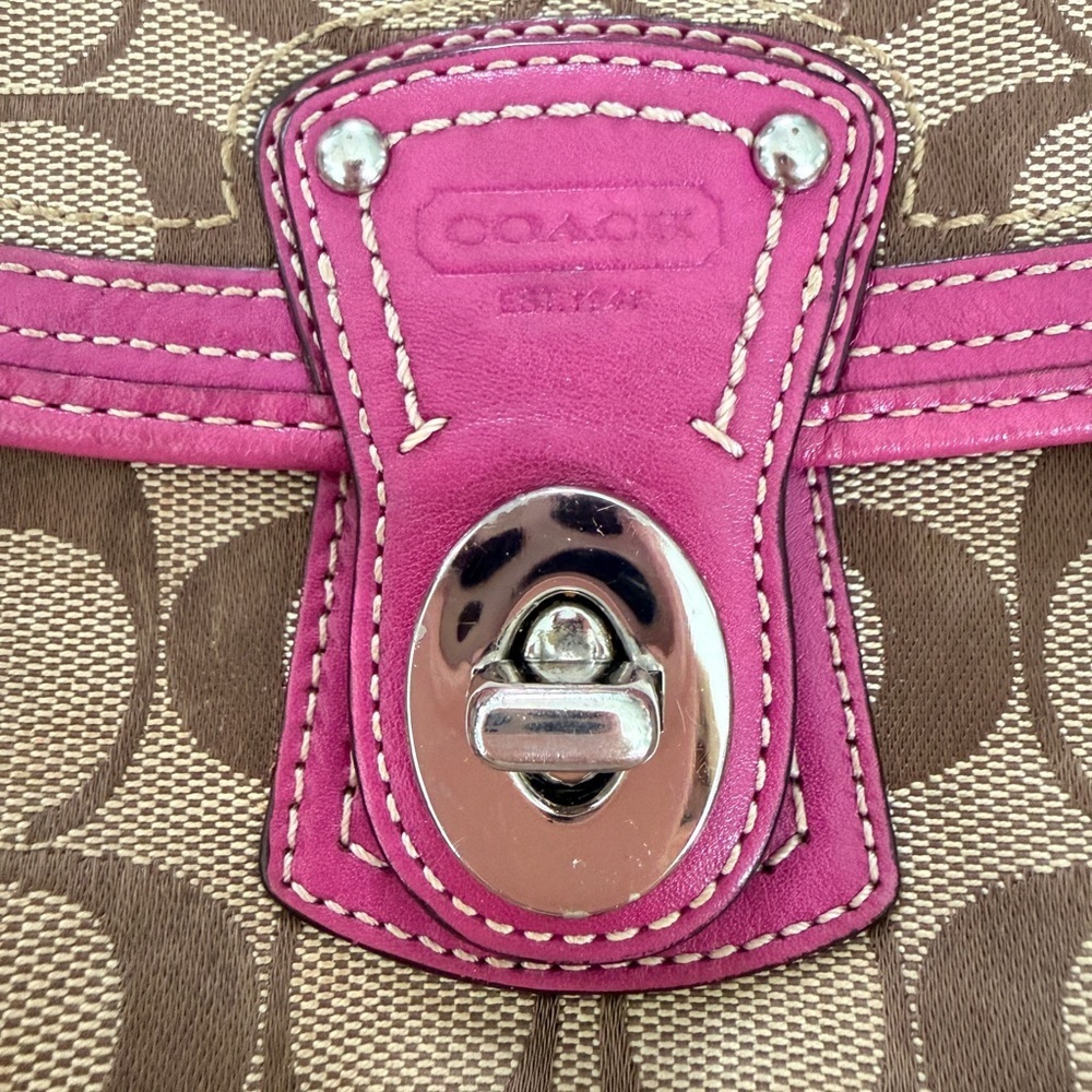 VINTAGE COACH SIGNATURE BROWN PINK WRISTLET - Picture 3 of 5